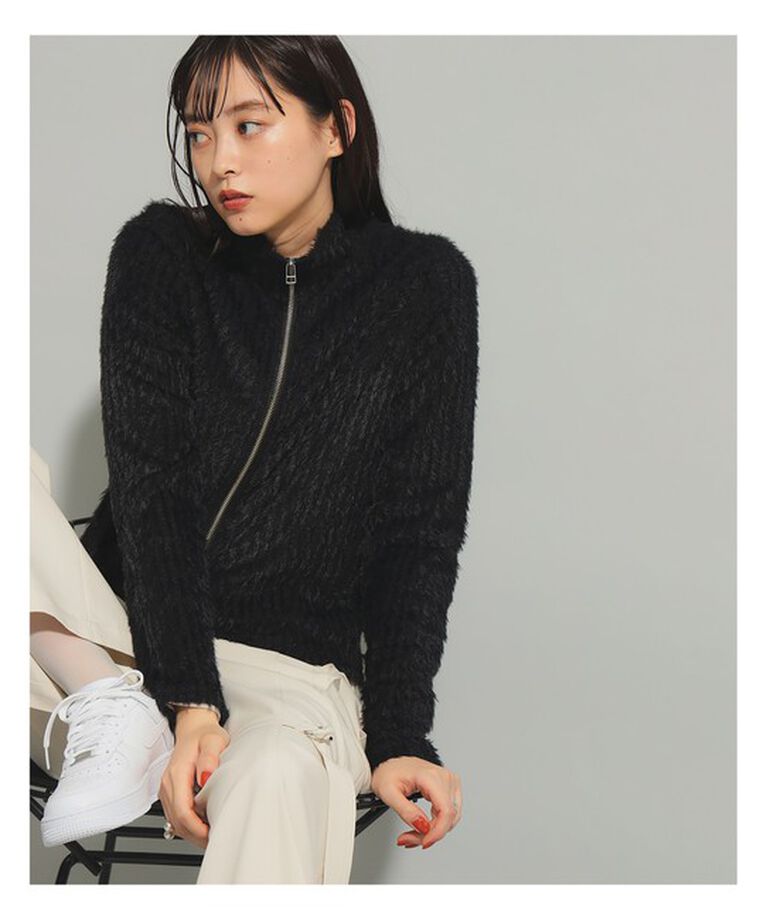 Ray BEAMS 「シャギー ハイネック ジップ カーディガン」|カーディガン|BLACK
