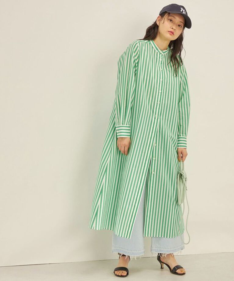SHIPS for women「〈手洗い可能〉MANTECO カラー ストライプ ワンピース」|ワンピース|グリーン