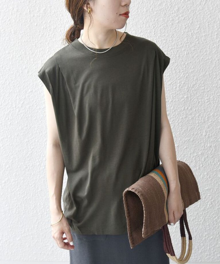 SHIPS any「SHIPS any:〈洗濯機可能〉ショルダータック フレンチ ルーズ TEE」|Tシャツ・カットソー|カーキ
