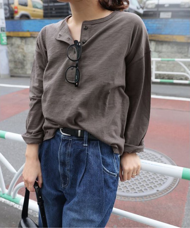 JOURNAL STANDARD「スラブクロップドヘンリー」|Tシャツ・カットソー|ブラック A
