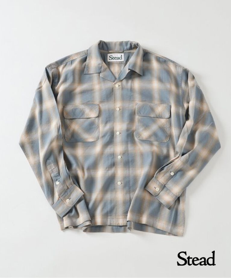 J.S.Homestead「J.S.Homestead / Stead コットン / レーヨン オンブレオープンシャツ」|シャツ・ブラウス|ブルー