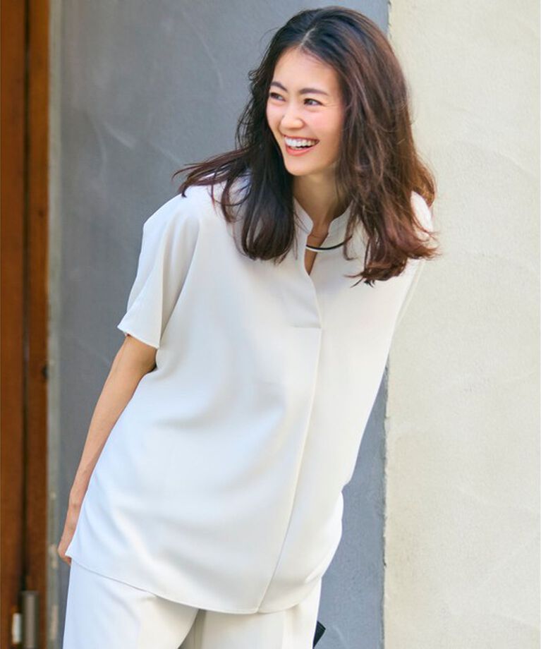 23区「【洗える】ストレッチジョーゼット フレンチスリーブ カットソー」|Tシャツ・カットソー|ベージュ系