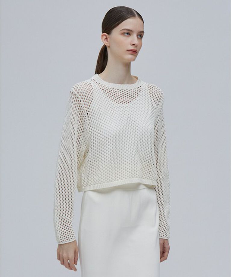 BEIGE,「【Precious 6月号掲載】GASPARD / メッシュニット」|ニット・セーター|Ecru