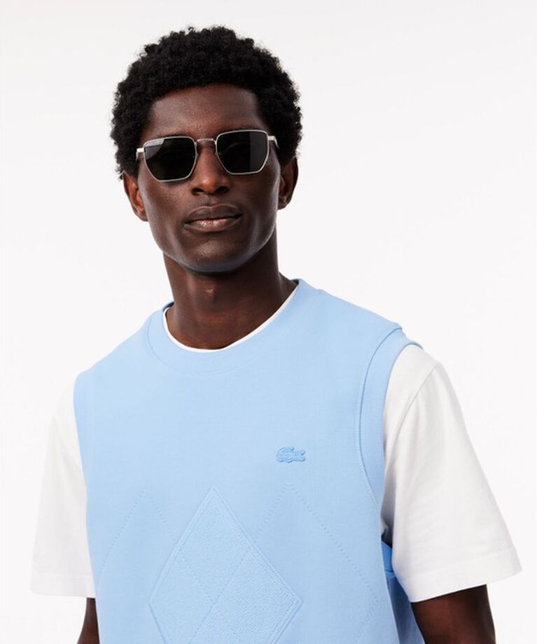 LACOSTE「オーバーサイズ アーガイル柄パッチ&ステッチスウェットベスト」|ベスト・ジレ|