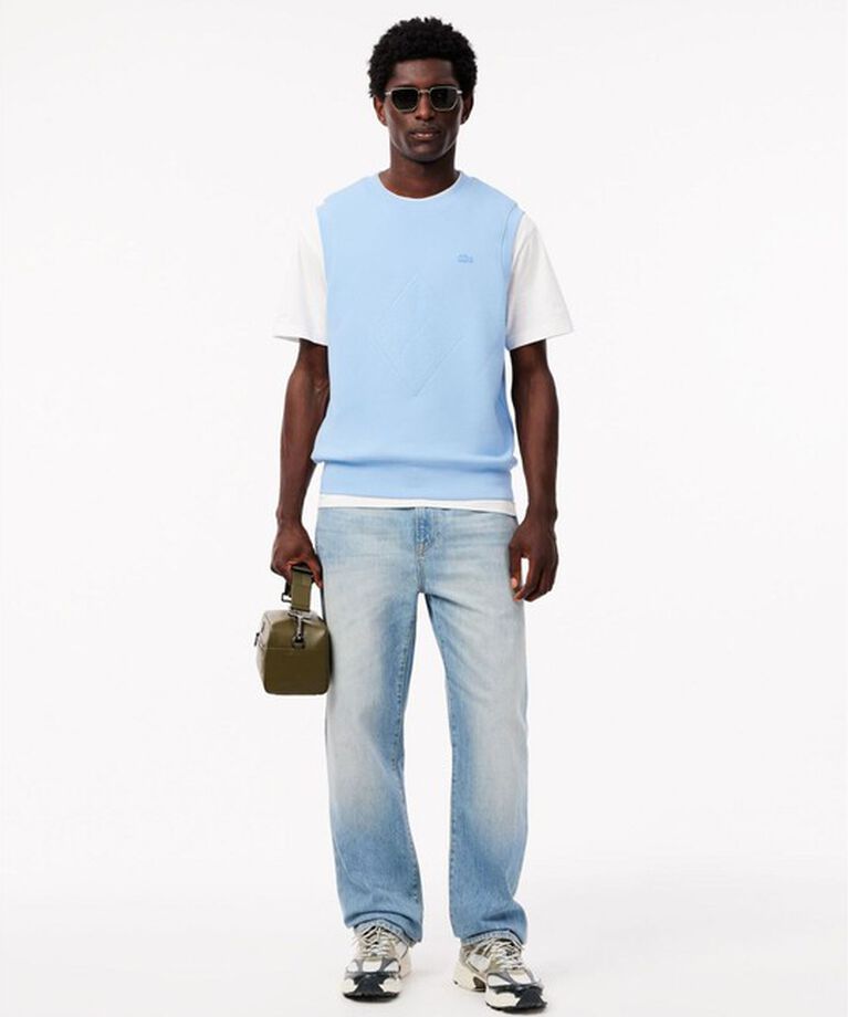 LACOSTE「オーバーサイズ アーガイル柄パッチ&ステッチスウェットベスト」|ベスト・ジレ|