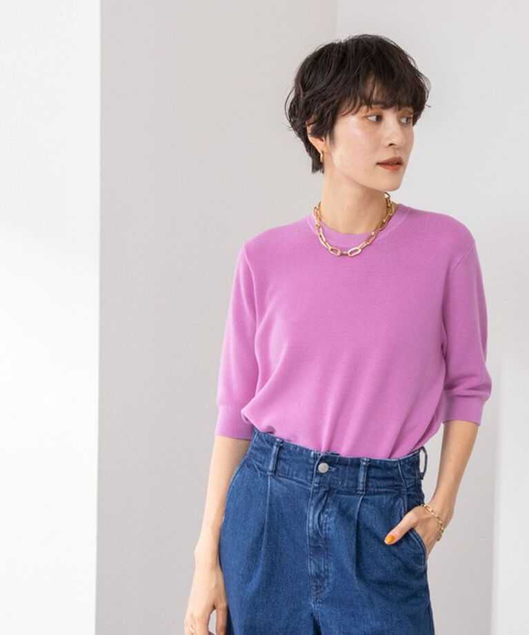 NOLLEY'S「《手洗い可能》ESPOIR 16G片畦5分袖プルオーバーニット」|ニット・セーター|