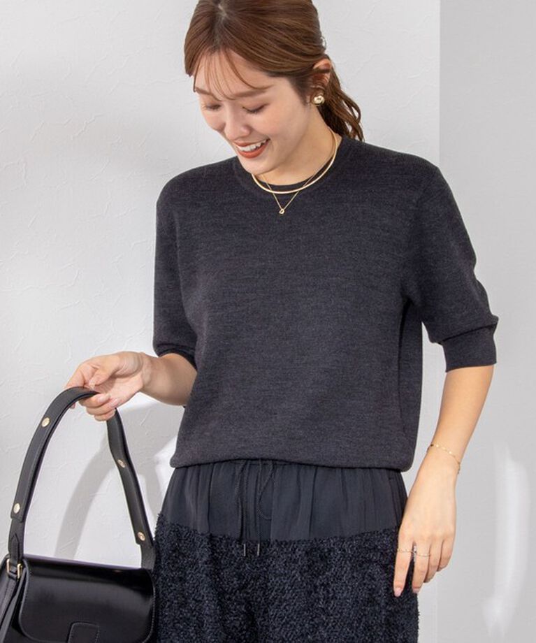NOLLEY'S「《手洗い可能》ESPOIR 16G片畦5分袖プルオーバーニット」|ニット・セーター|