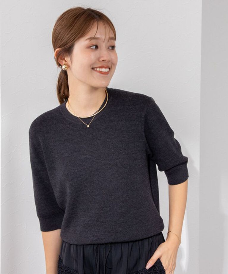 NOLLEY'S「《手洗い可能》ESPOIR 16G片畦5分袖プルオーバーニット」|ニット・セーター|