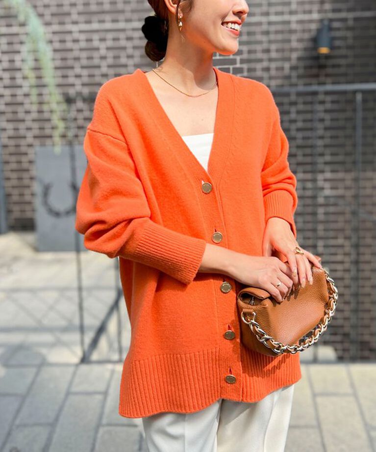 NOLLEY'S「カシミヤ混MUSICゆったりVネックカーディガン 24AW」|カーディガン|オレンジ