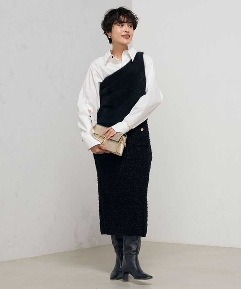 Rie Miller「《セットアップ対応》ファンシーツイード風ニットスカート」|タイト|