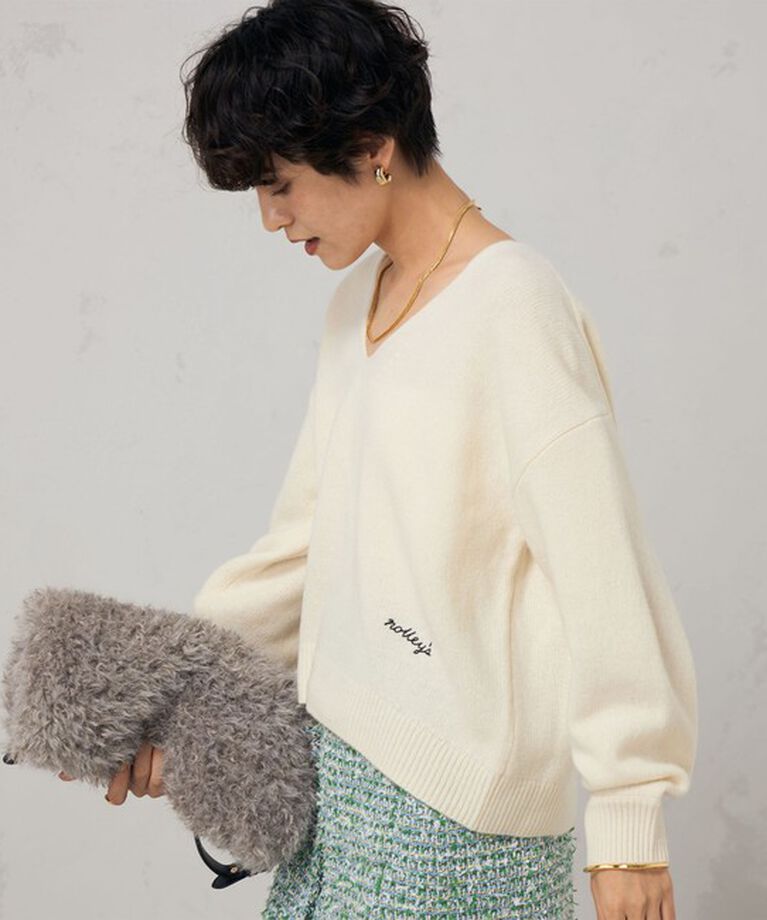 NOLLEY'S「ロゴ刺繍入りVネックプルオーバーニット」|ニット・セーター|オフホワイト