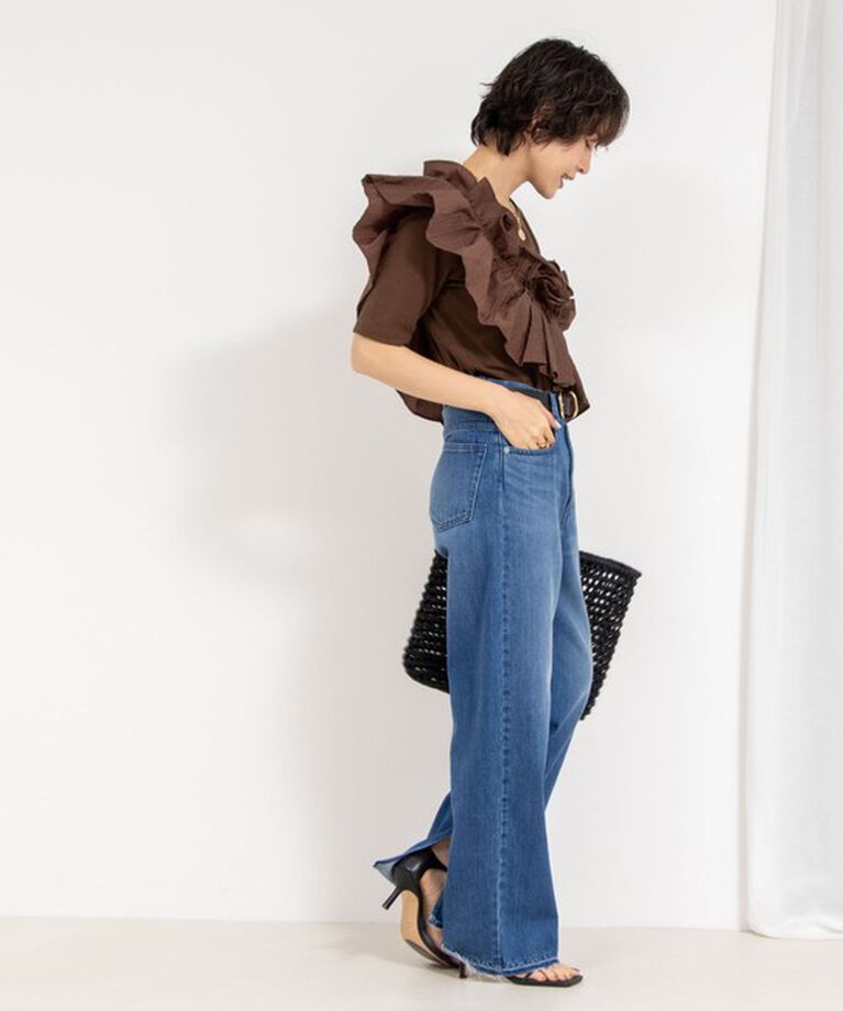 Rie Miller「【RM denim】スリットフレアハイウエストデニム」|デニム|