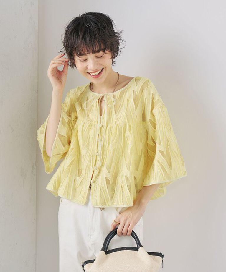 NOLLEY'S sophi「《セットアップ対応》キラキラカットジャガード2WAYブラウス」|シャツ・ブラウス|イエロー系その他