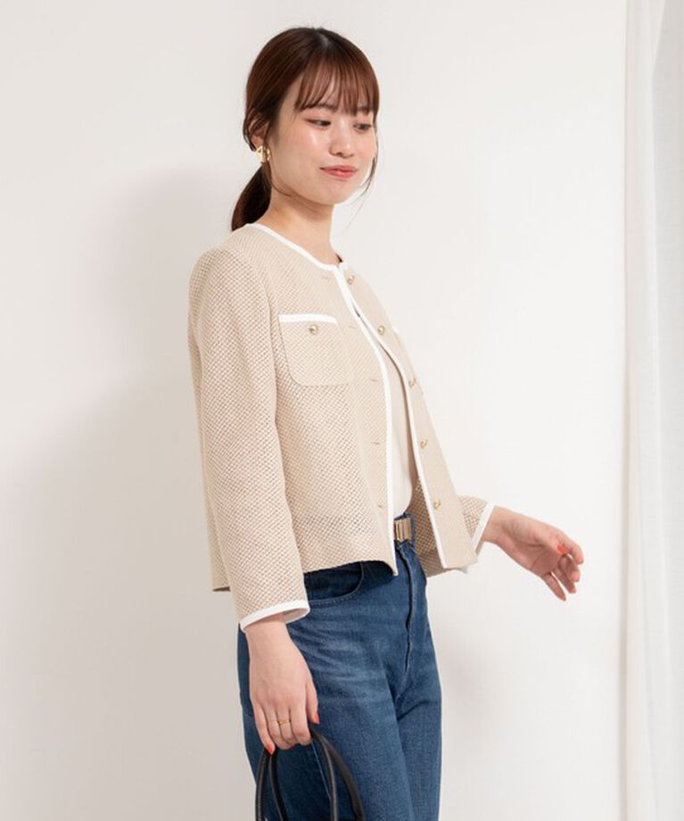 NOLLEY'S sophi「ウォッシャブルラッセルカーデジャケット」|ノーカラージャケット|