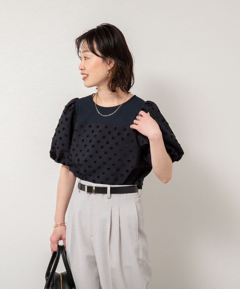 NOLLEY'S sophi「ドットジャガードバルーンスリーブブラウス」|シャツ・ブラウス|