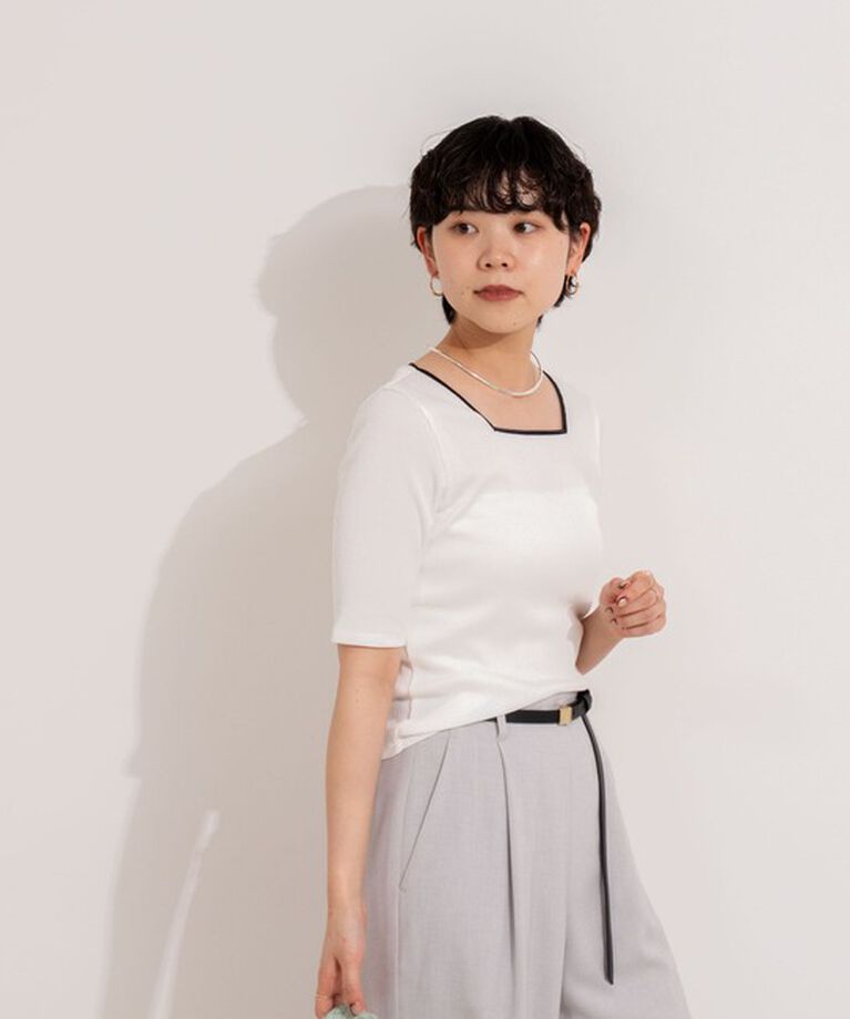 NOLLEY'S「《手洗い可能》五分袖スクエアテレコプルオーバーカットソー」|Tシャツ・カットソー|
