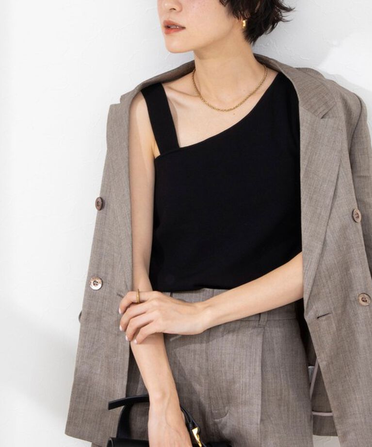 NOLLEY'S「◇【WEB限定】アシンメトリーカップ付きタンクトップ」|タンクトップ|ブラック