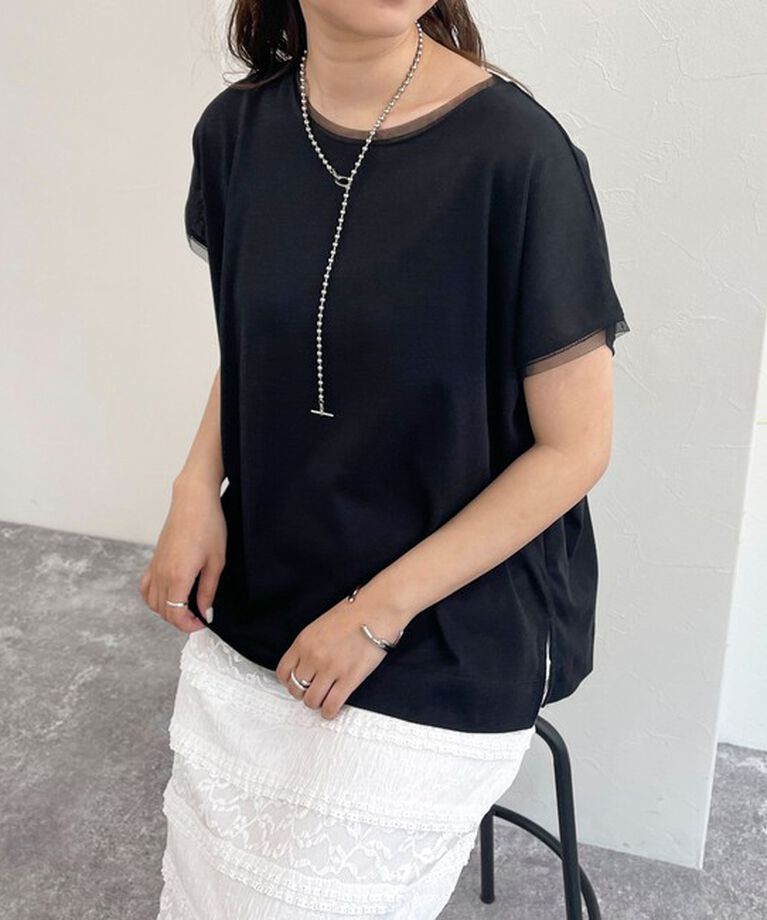 fredy emue「チュール使いフレンチスリーブＴシャツ」|Tシャツ・カットソー|