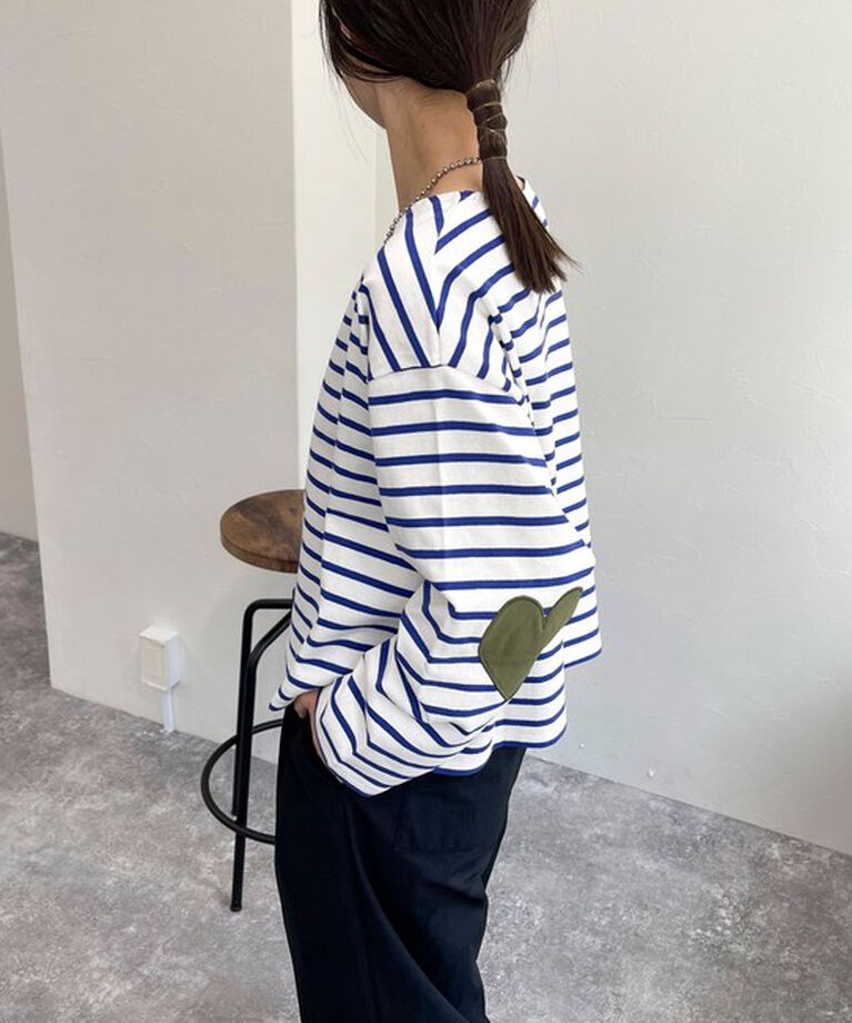 fredy emue「ボーダーハートパッチクロップドロンTシャツ」|Tシャツ・カットソー|