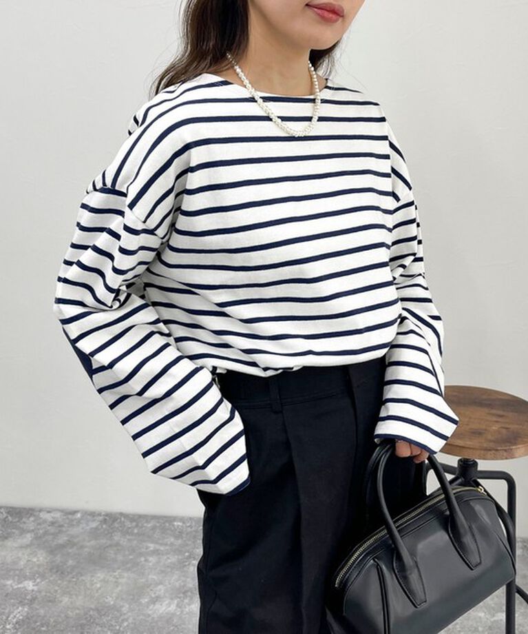 fredy emue「ボーダーハートパッチクロップドロンTシャツ」|Tシャツ・カットソー|