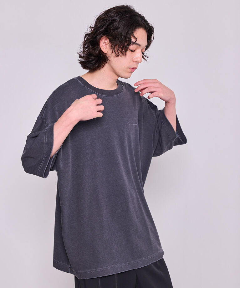 JUNRED「レタープリントピグメントルーズTシャツ」|Tシャツ・カットソー|チャコール(06)
