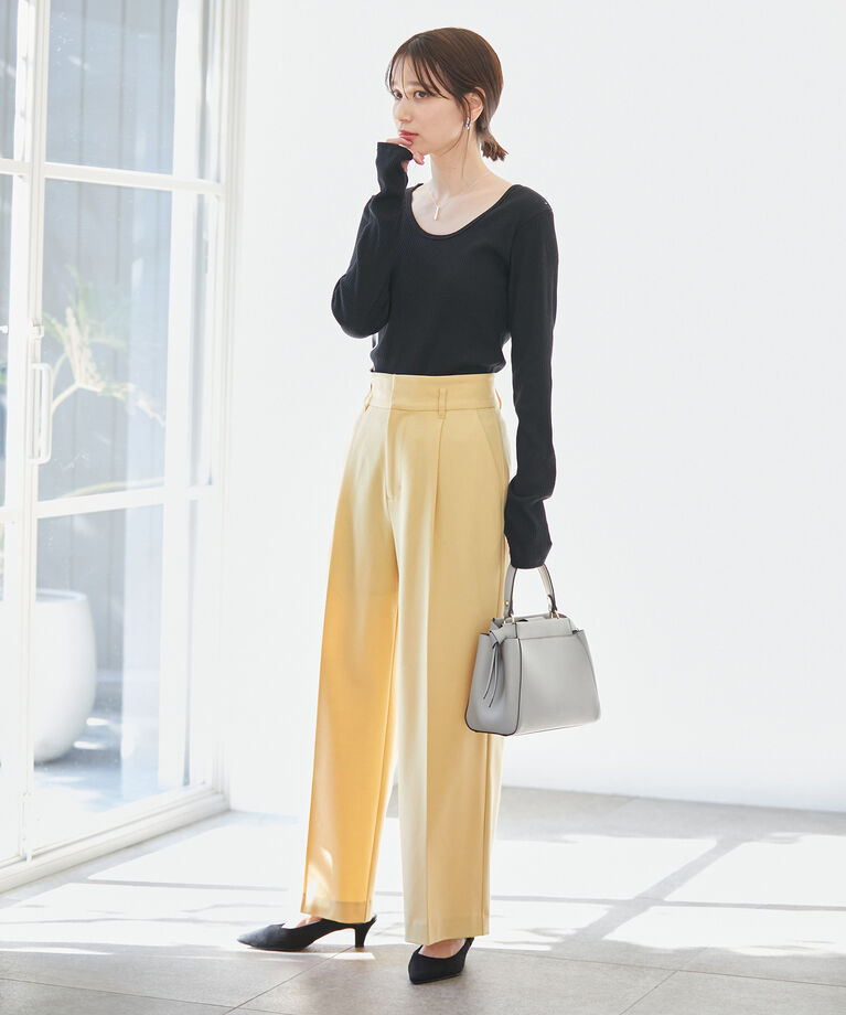 VIS「【270days美ストレッチシリーズ】【セットアップ対応・洗える】ハイウエストワイドパンツ」|スラックス|