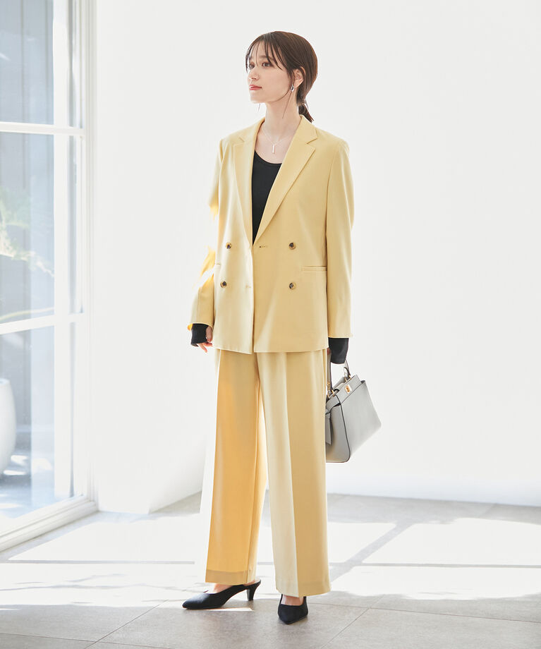 VIS「【270days美ストレッチシリーズ】【セットアップ対応・洗える】ハイウエストワイドパンツ」|スラックス|