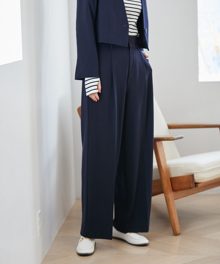 VIS「【270days美ストレッチシリーズ】【セットアップ対応・洗える】ハイウエストワイドパンツ」|スラックス|