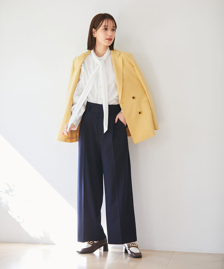 VIS「【270days美ストレッチシリーズ】【セットアップ対応・洗える】ハイウエストワイドパンツ」|スラックス|