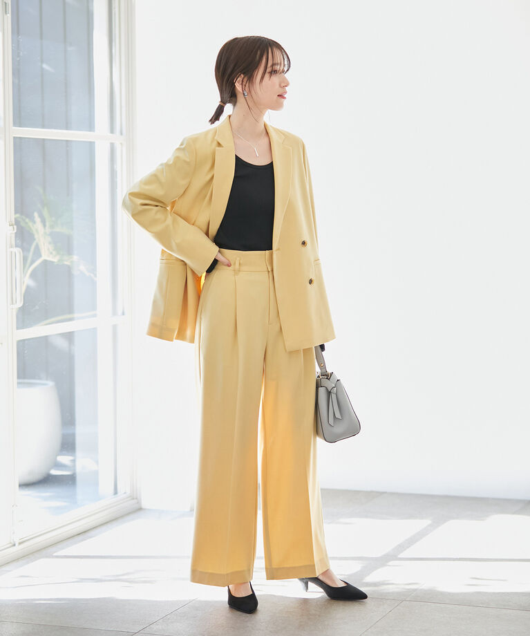 VIS「【270days美ストレッチシリーズ】【セットアップ対応・洗える】ハイウエストワイドパンツ」|スラックス|