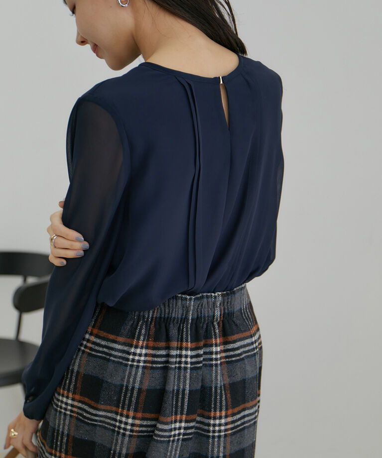VIS「【前後2WAY】シフォンピンタックブラウス【WEB限定】」|シャツ・ブラウス|ネイビー(40)
