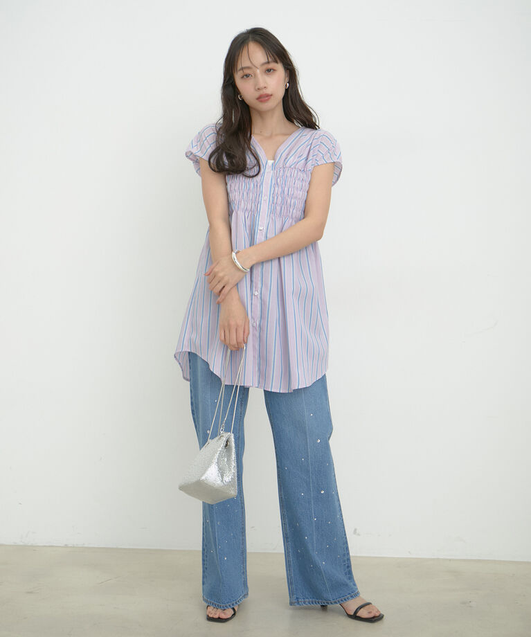VIS「【洗える】ゆるVネックシャーリングシャツブラウス」|シャツ・ブラウス|