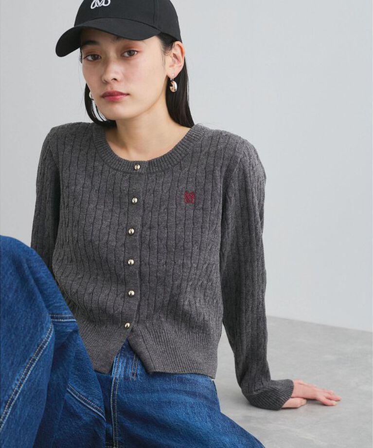 VIS「ワンポイント胸刺繍ケーブルカーディガン」|カーディガン|グレー