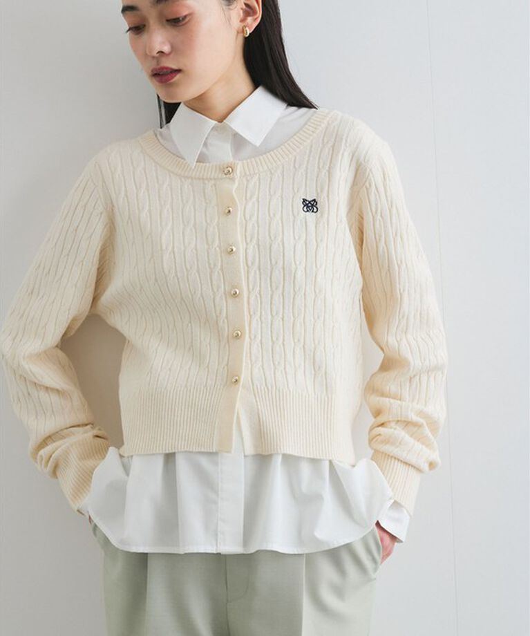 VIS「ワンポイント胸刺繍ケーブルカーディガン」|カーディガン|生成メイン