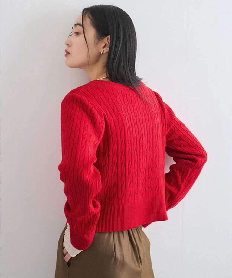 VIS「ワンポイント胸刺繍ケーブルカーディガン」|カーディガン|