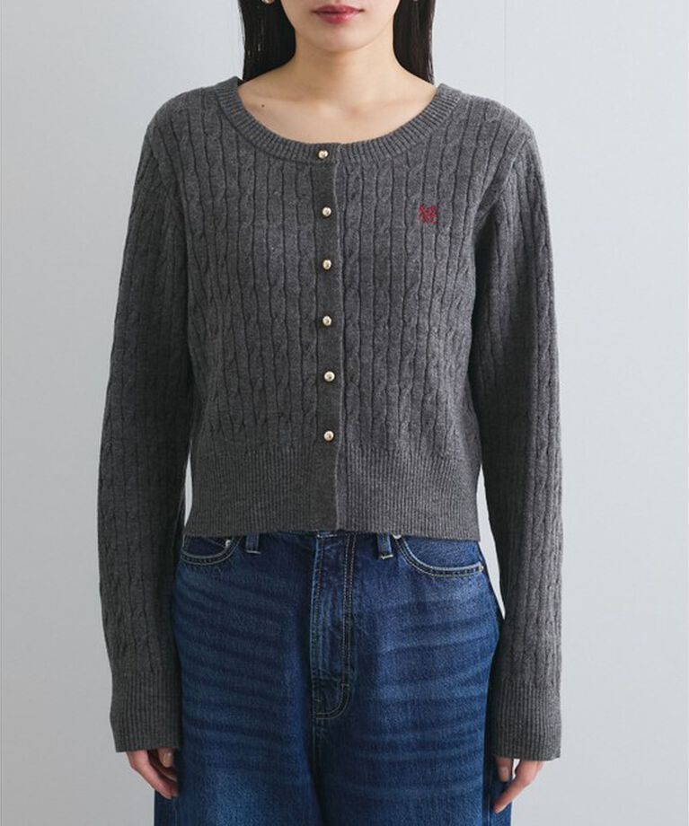 VIS「ワンポイント胸刺繍ケーブルカーディガン」|カーディガン|