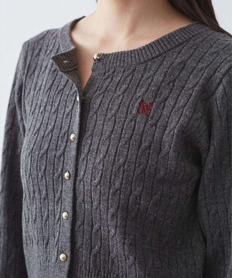 VIS「ワンポイント胸刺繍ケーブルカーディガン」|カーディガン|