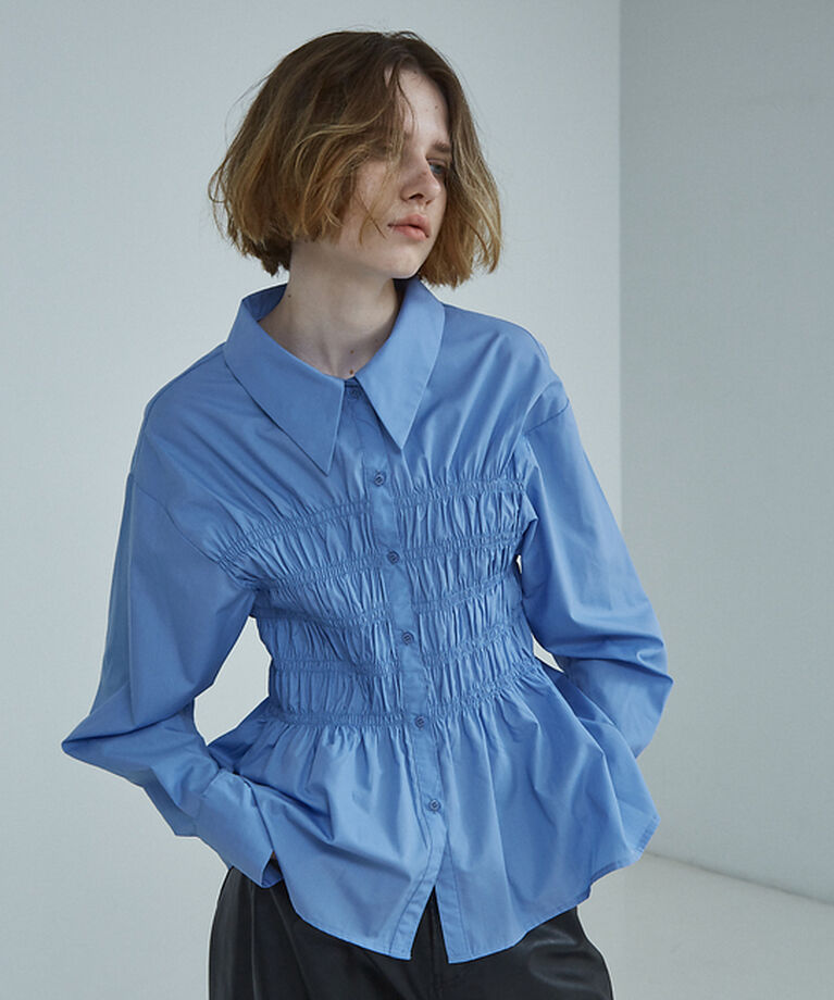 NOMINE「ビスチェ風 シャーリング シャツ」|シャツ・ブラウス|サックスブルー