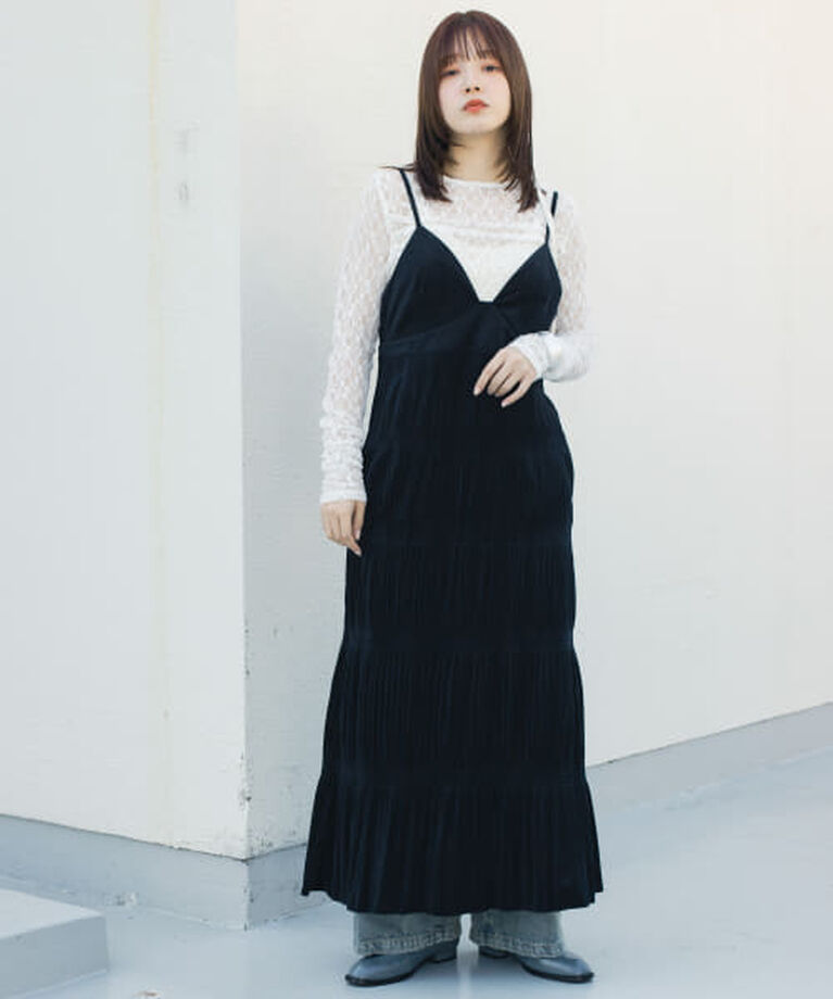  「KBF マジョリカプリーツキャミワンピース」|ワンピース|BLACK