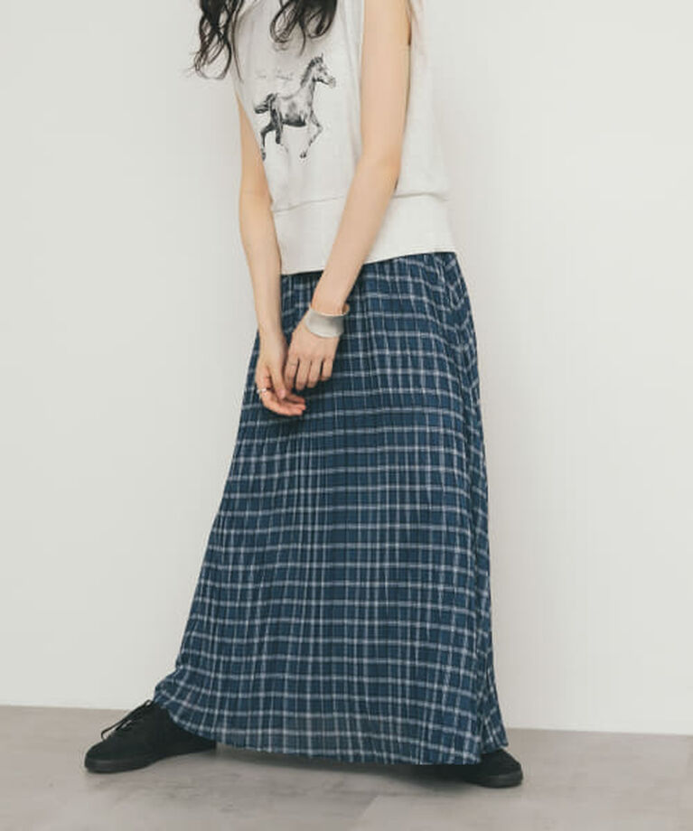  「KBF シアーチェックプリーツスカート」|スカート|NAVY