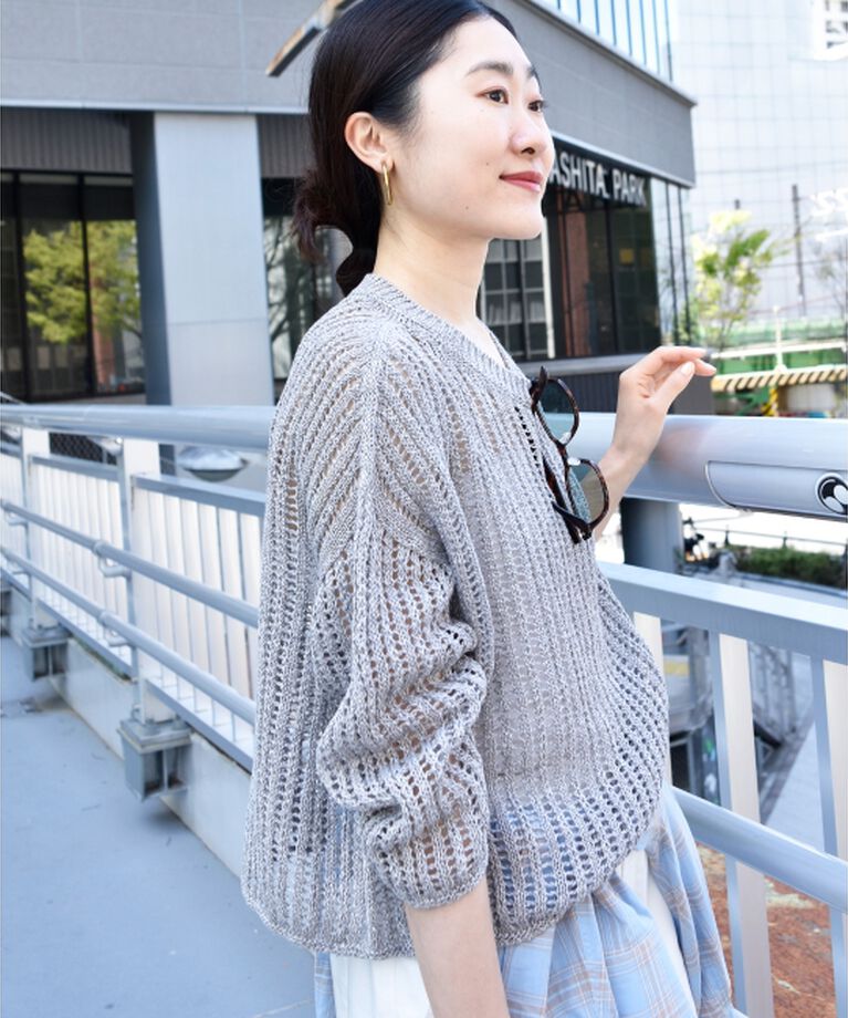  「ハシゴ調透かし柄ホールガーメントニット」|ニット・セーター|
