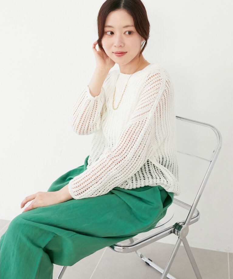  「ハシゴ調透かし柄ホールガーメントニット」|ニット・セーター|