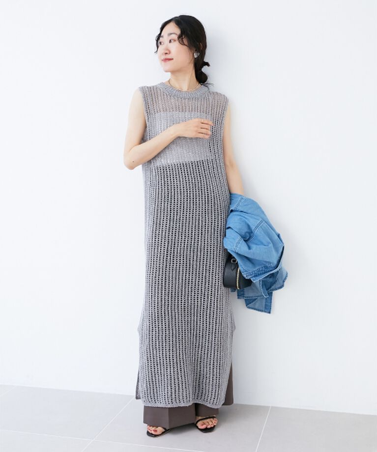  「ハシゴ調透かし柄ホールガーメントワンピース」|ワンピース|