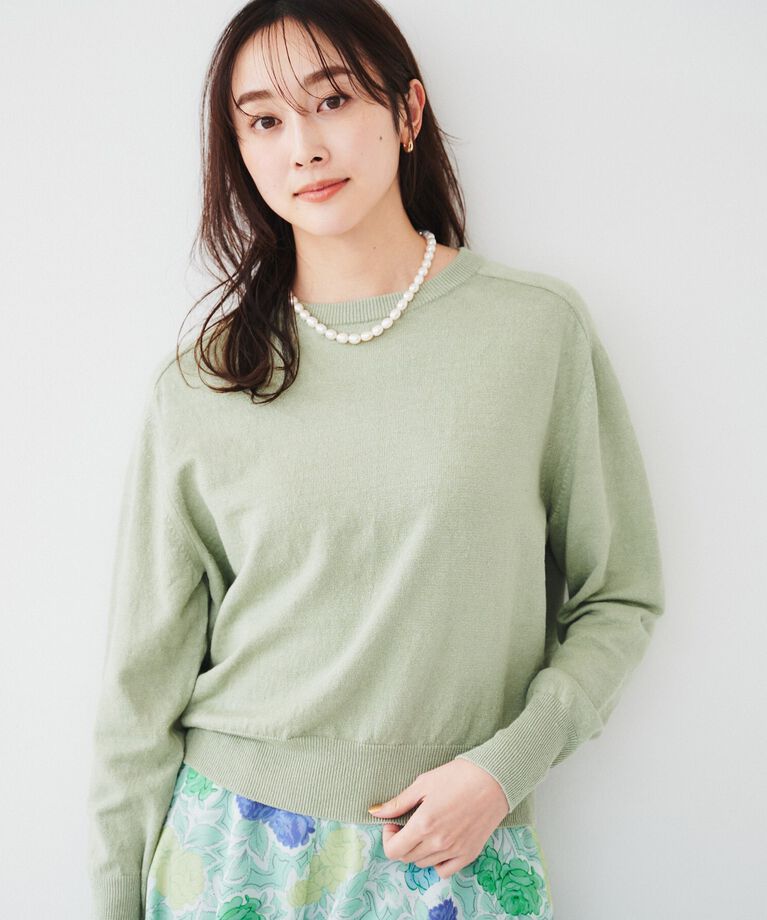 UNTITLED「【アンサンブル可能/洗える】リネン混ベーシックプルオーバー」|ニット・セーター|ミントグリーン(02
