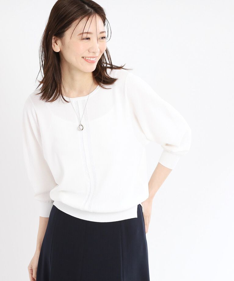 Reflect「【接触冷感／洗える／ジャケットインナーにおすすめ】レースデザインニット」|ニット・セーター|