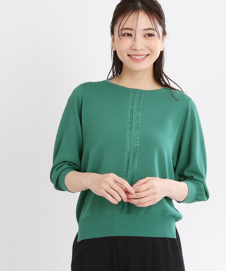 Reflect「【接触冷感／洗える／ジャケットインナーにおすすめ】レースデザインニット」|ニット・セーター|グリーン(022)