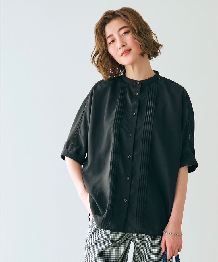 grove「【イージーケア・UVカット・接触冷感】ピンタックドルマンシャツブラウス」|シャツ・ブラウス|ﾌﾞﾗｯｸ(019)