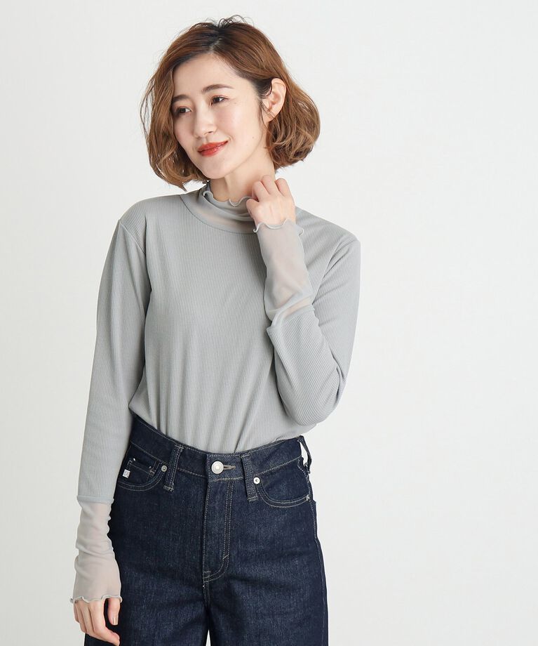 grove「シアー切替ハイネックプルオーバー」|Tシャツ・カットソー|ﾗｲﾄｸﾞﾚｰ(011)