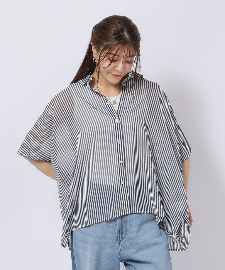 SHOO･LA･RUE「【洗える】さらりと羽織れる ポンチョ風 シアーシャツ」|シャツ・ブラウス|