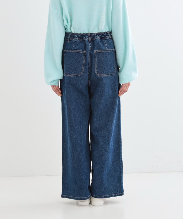 SHOO･LA･RUE「後ろウエストゴムが楽 大人のタックワイド デニムパンツ」|デニム|